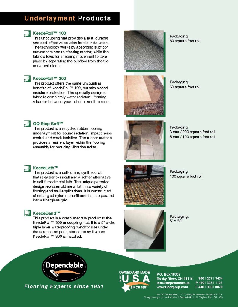 Dependable Underlayment Product Brochure 2